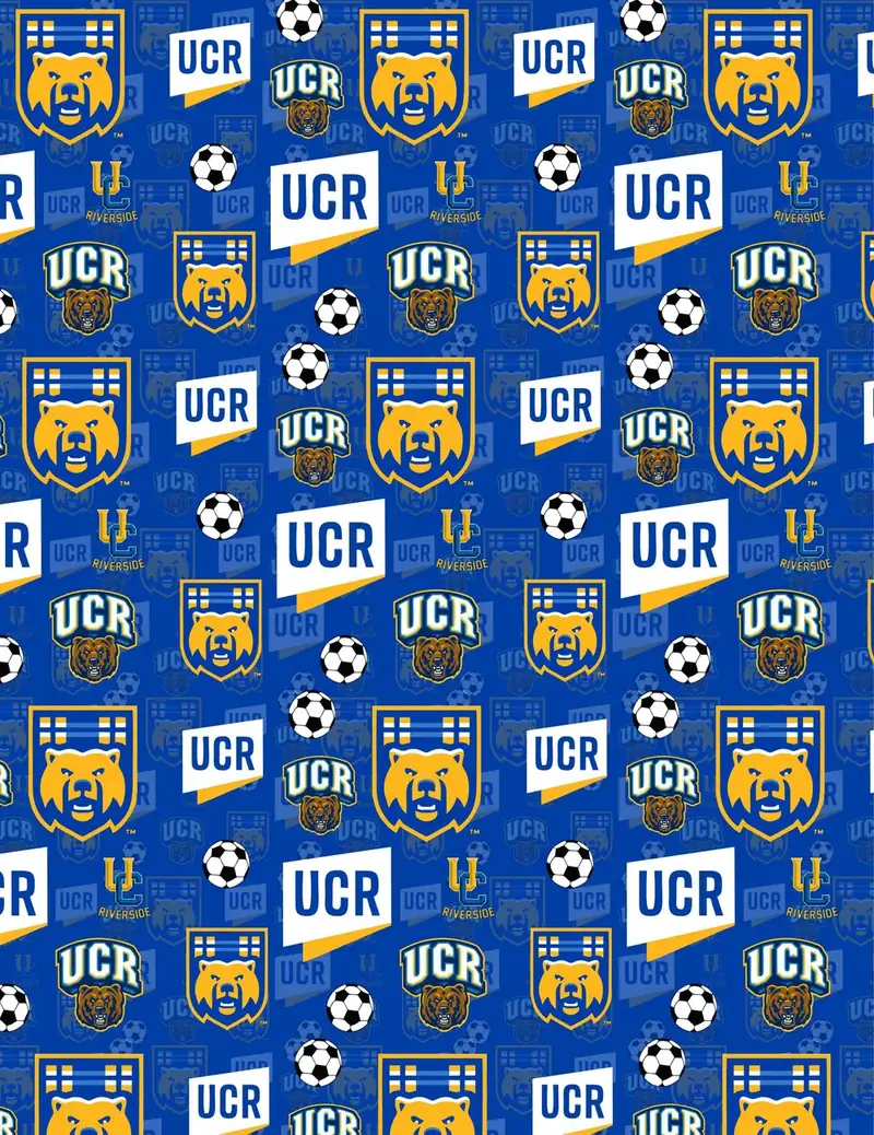 Custom UC Riverside fabric sheet printed in school colors