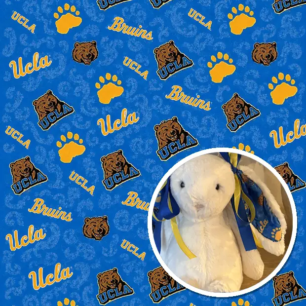 Custom UCLA fabric sheet, with the plush a customer made from it