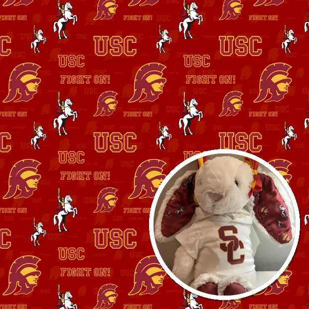 Custom USC fabric sheet, with the plush a customer made from it